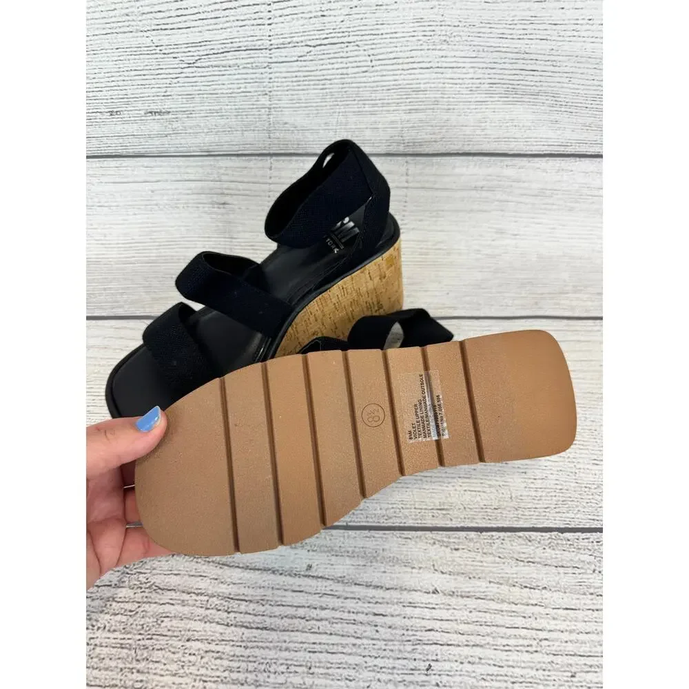 Steve Madden NY Women's Black Strappy Wedge Sandals Size 8.5